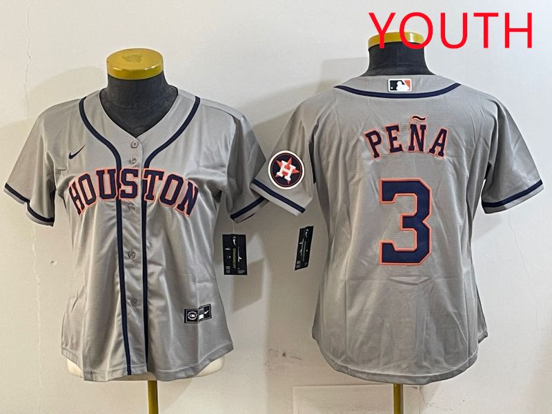 Youth Houston Astros 3 Pena Grey Game 2025 Nike MLB Jersey style 1